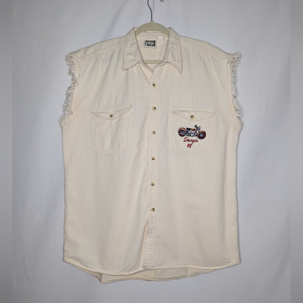 Property Men's Cream 90's 1998 Embroidered Sturgis Button Vest Shirt 3X
